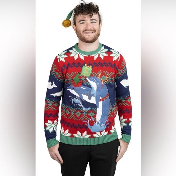 NWT Jollidays “Ugly” Christmas Sweater Dolphin Unisex Size M - Picture 1 of 11